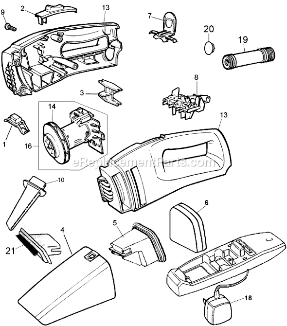 Page A Diagram and Parts List for DB725  Black and Decker Hand Vacuum